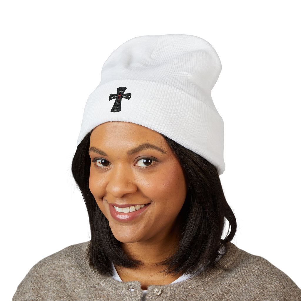 0028W Embroidered Spirilogical Cross Cuffed Beanie