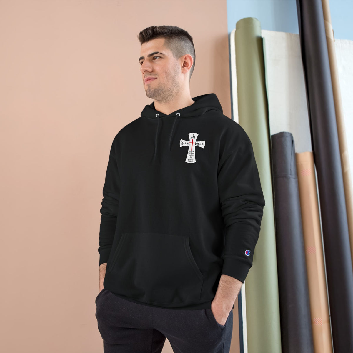 0011 Spirilogical Champion Hoodie little logo on front + big on back