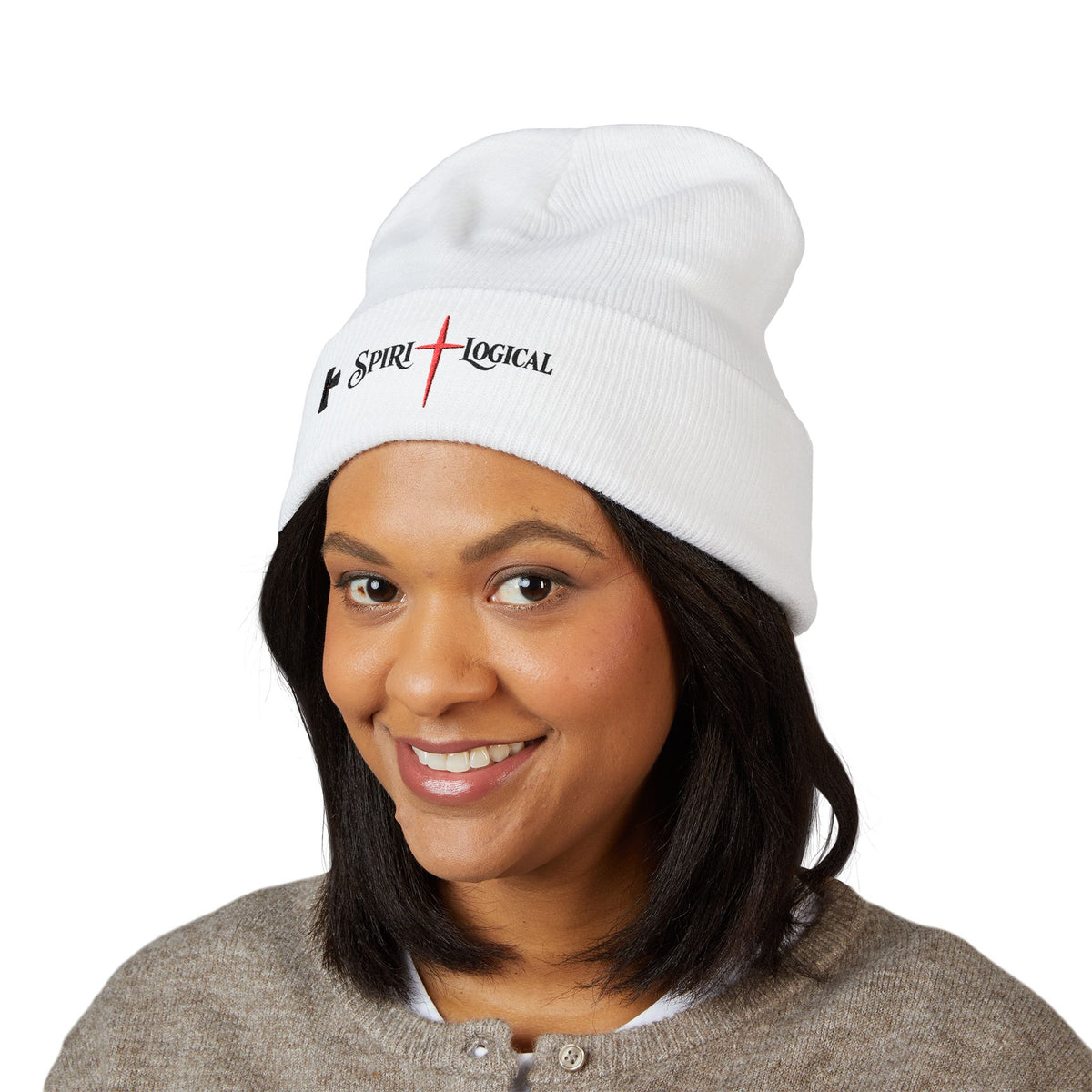 0028LTLW Spirilogical Cross Embroidered Cuffed Beanie